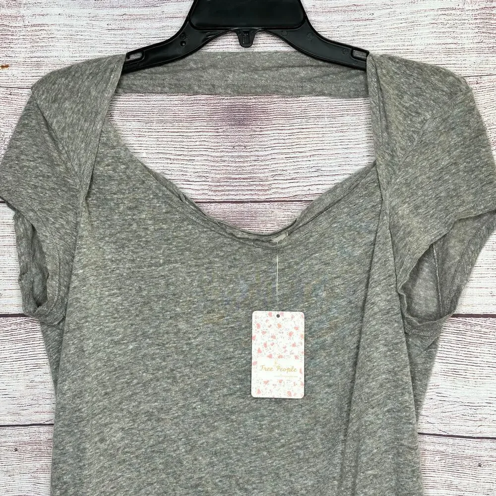 Free People We The Free Heathered Grey Linen Blend Classic T-Shirt Size XS New